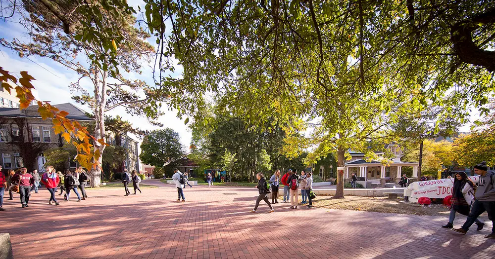 Students in square by the University Centre